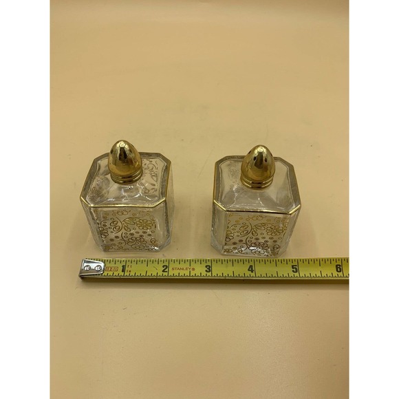 Vintage Made In France Irving Rice Crystal & Gold Floral Salt & Pepper Shakers - Picture 12 of 13